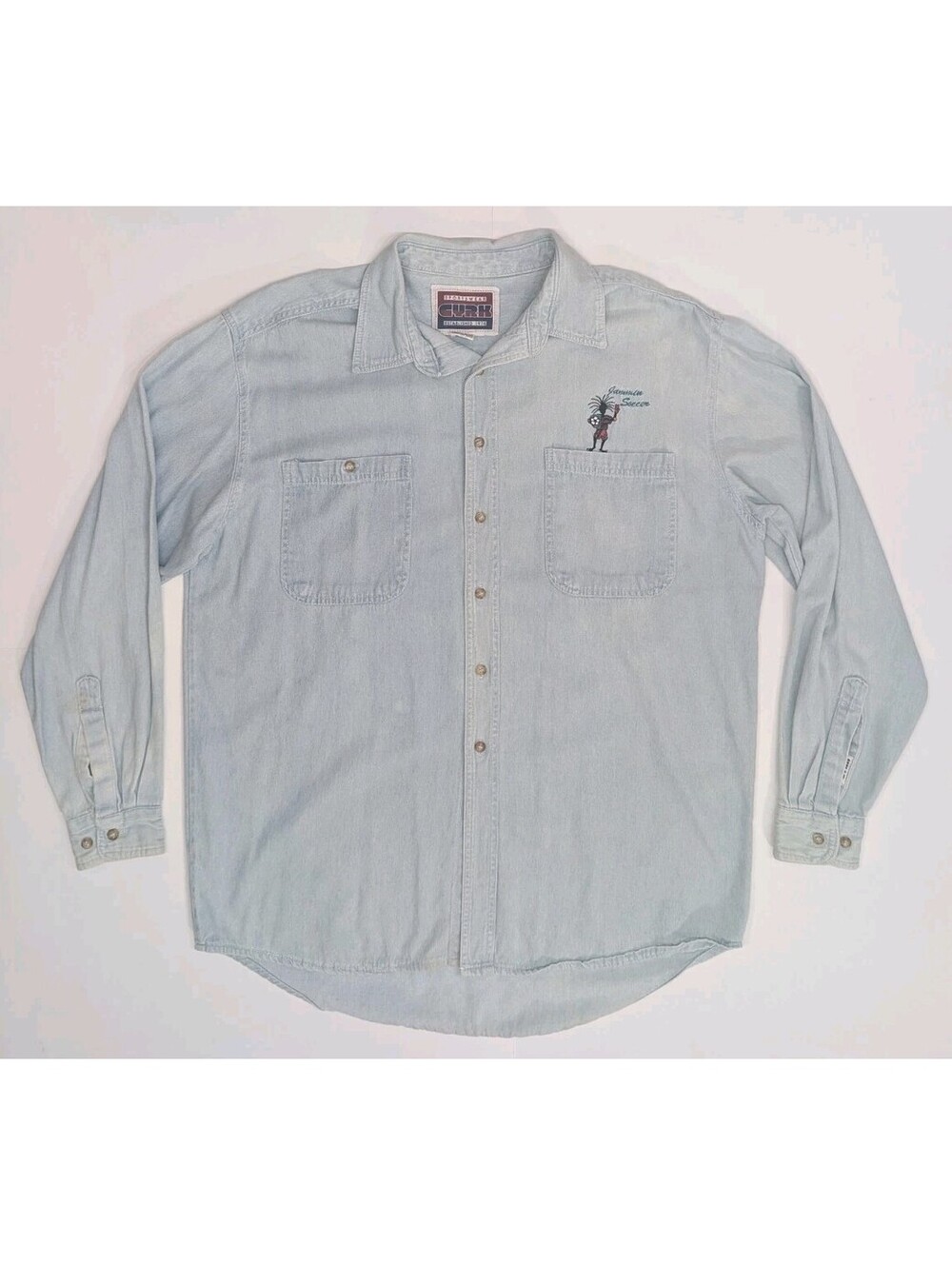 Insane Vintage 80s Cryk Chambray Shirt Mens L Long Sleeve Rasta Jammin Soccer - Picture 1 of 16